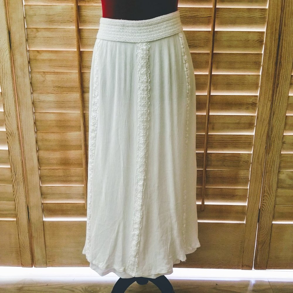 💖White Gauze & Crocheted Maxi Skirt